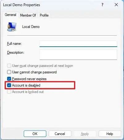 How to disable account from Computer Management