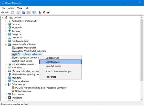 How to disable touch screen feature on Windows 10
