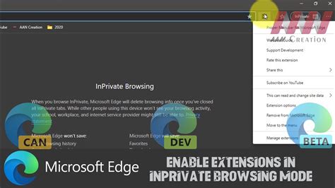 How to enable Edge extensions in InPrivate mode
