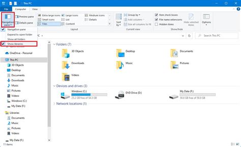 How to enable libraries on Windows 10