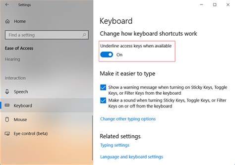 How to enable underline access keys on Windows 10