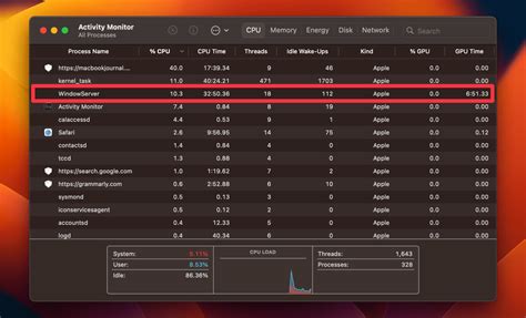 How to find WindowServer CPU usage