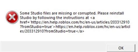 How to fix \"Some Studio Files are missing or corrupted\" error in 