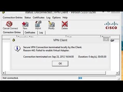 How to fix Cisco VPN client failed to enable virtual adapter