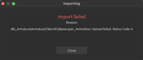 How to fix importing issue Upload Mesh Part failed. Status Code 