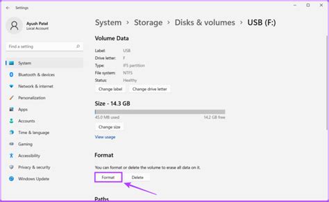 How to format USB drive on Settings app