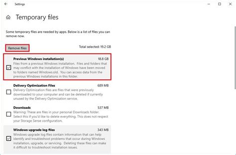 How to free up space after October 2020 Update using Temporary files