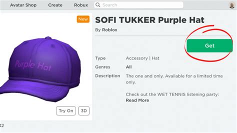 How to get the free SOFI TUKKER Purple Hat avatar item in Roblox 