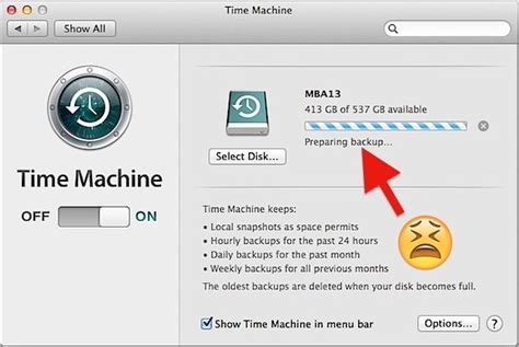 How to know if Time Machine is stuck in the preparation process