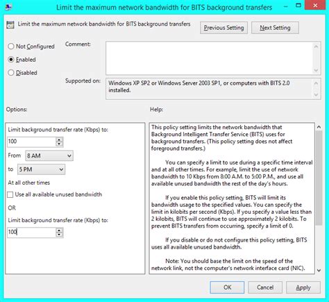 How to limit bandwidth for updates from Group Policy