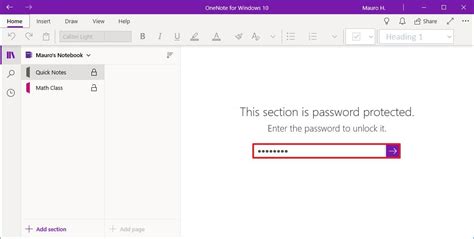How to lock and unlock section of OneNote