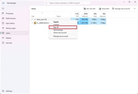 How to log out other users from Task Manager