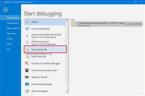 How to open dump file with WinDbg on Windows 10