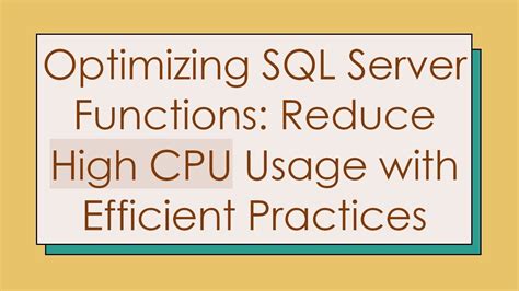 How to reduce high CPU usage by SQL server