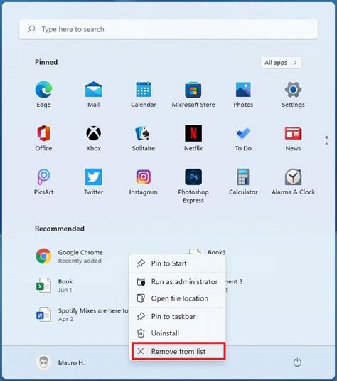 How to remove Recommended items individually from Start