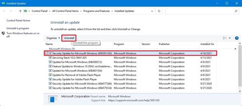 How to remove update KB5001330 from Windows 10