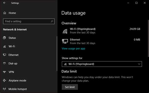 How to see data usage on Windows 10