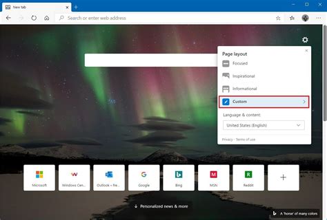 How to set custom new tab layout on Microsoft Edge
