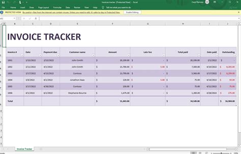 Free Invoice Tracker Excel Template Templates Printable Download