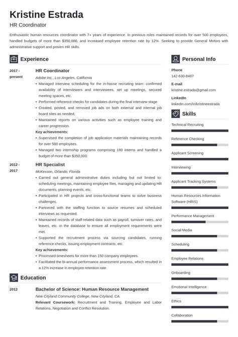 Hr Coordinator Resume Sample