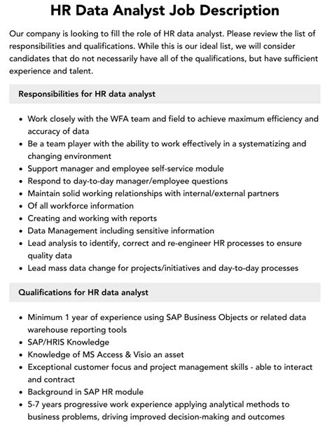 Hr Data Analyst Job Description