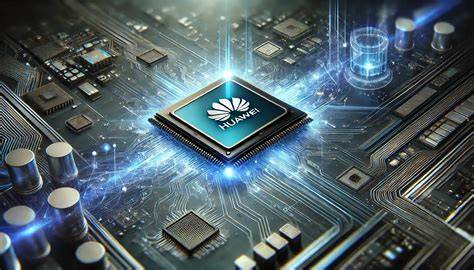 Lini produksi chip AI Huawei Ascend di pabrik semikonduktor modern.