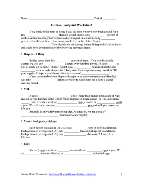 Human Footprint Worksheet - New York Science Teacher