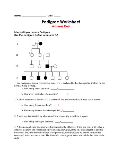 Human Pedigree Worksheet Answer Key