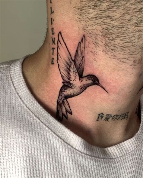 Hummingbird Neck Tattoo