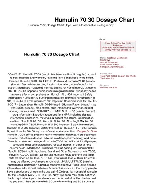 Humulin 70/30 Dosage Chart