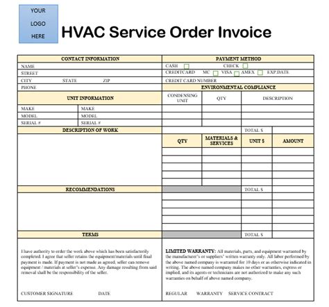 Hvac Service Forms Templates