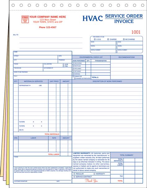 Hvac Service Invoice Template Free Of Free Download Sample Printable