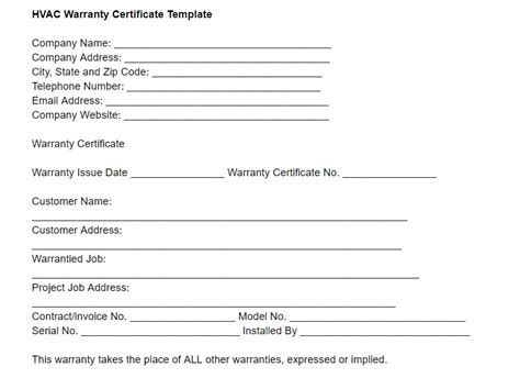 Hvac Warranty Template