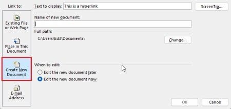 Hyperlink to a New Document