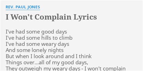 I Won't Complain Lyrics Printable