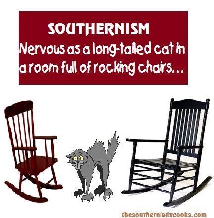 I'm as nervous as a long-tailed cat in a room full of rocking chairs
