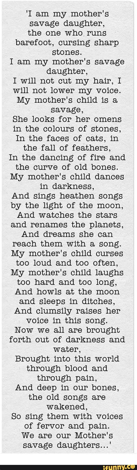 I Am My Mother's Savage Daughter Lyrics