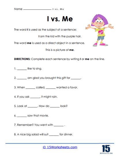 I Vs Me Worksheet - Letter A Worksheets