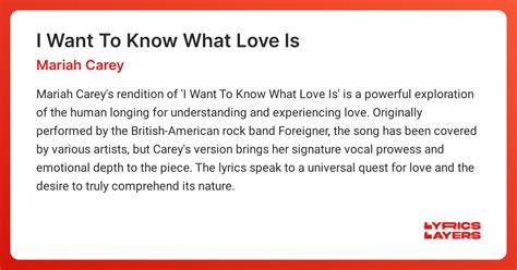 I Want To Know What Love Is Traduction