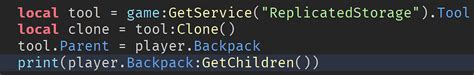 I cannot call, clone, or set an items parent to the backpack - Scripting 