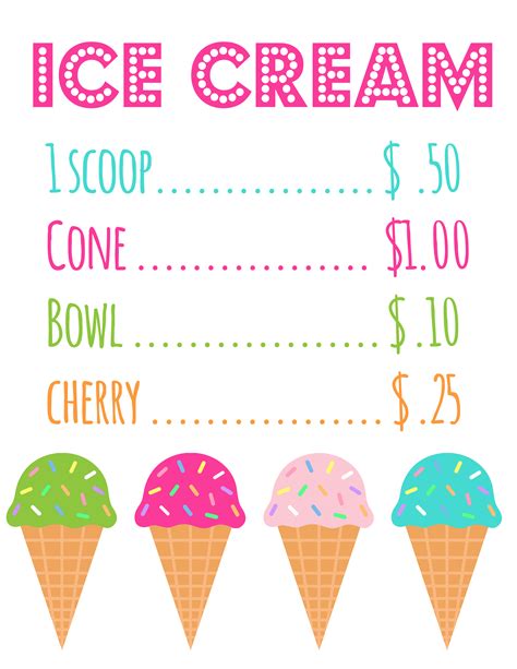 Ice Cream Shop Sign Printable