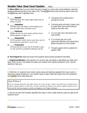 Icivics Double Take Dual Court System Worksheet Answers