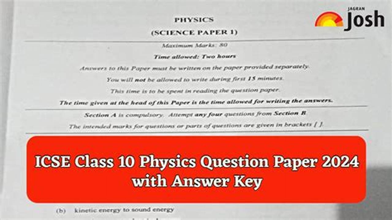 Icse 2024 Question Paper Physics