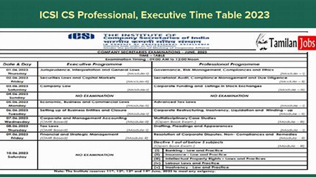 Icsi Time Table For June 2024