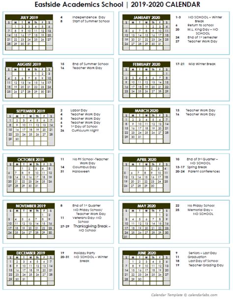 Idea Eastside Calendar