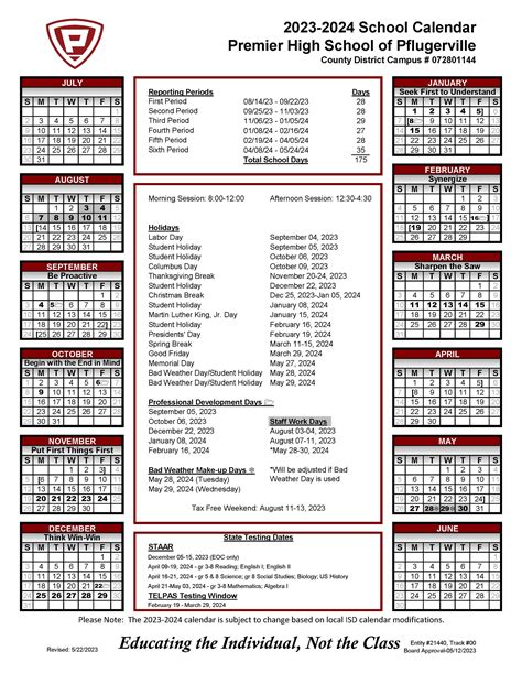 Idea Pflugerville Calendar