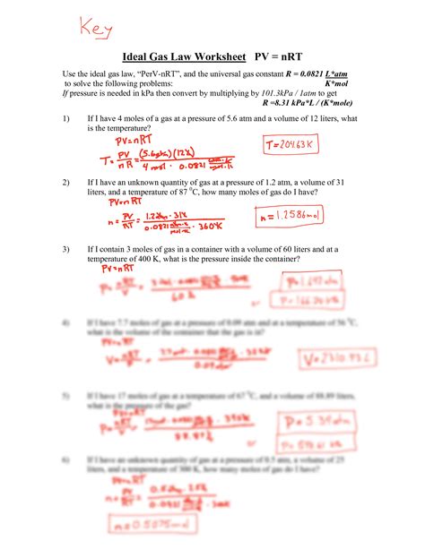 Ideal Gas Law Practice Worksheet Answers