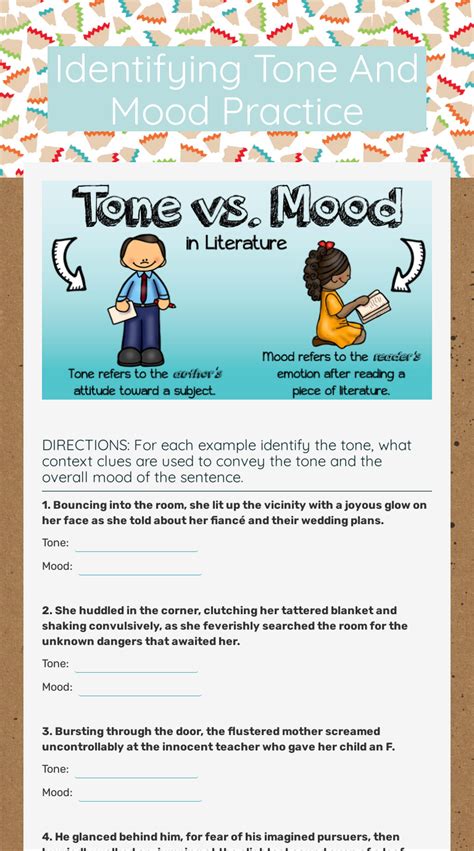Identifying Tone And Mood Worksheet