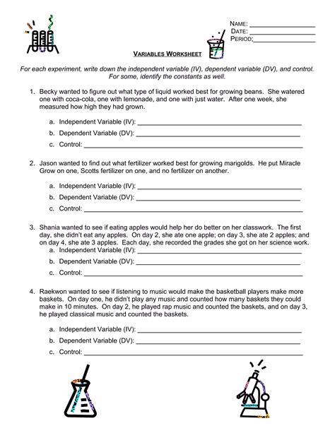 Identifying Independent and Dependent Variables Worksheet