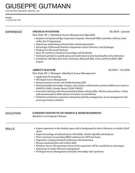 Identity And Access Management Resume Sample